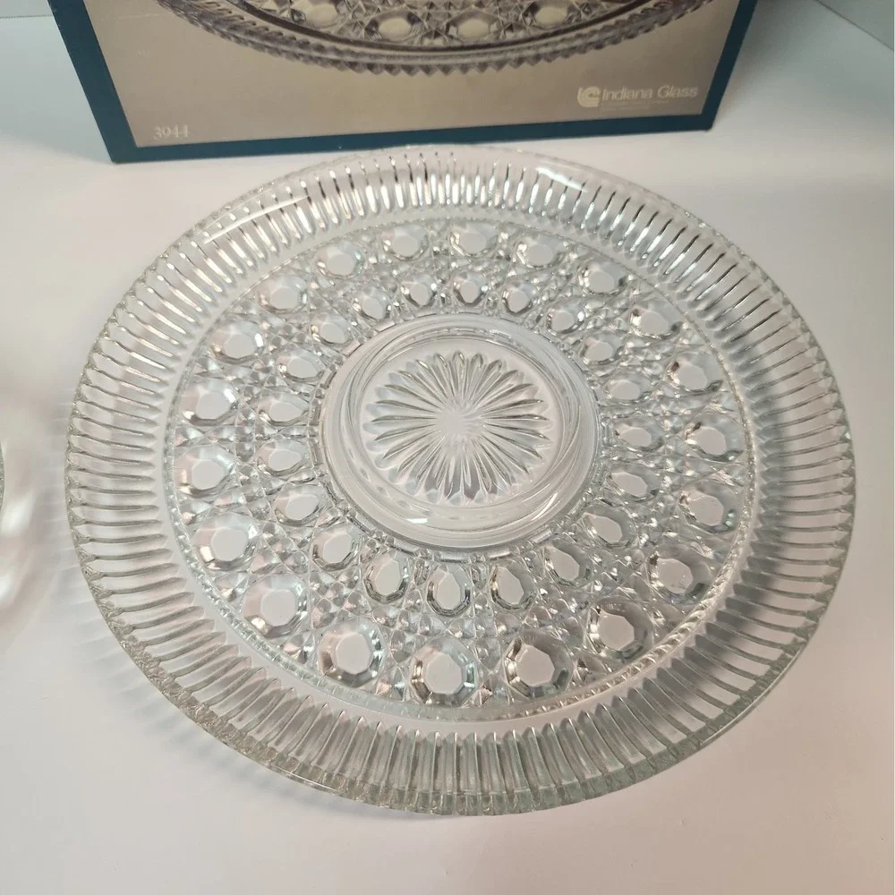 Indiana Glass Crystal Happenings 2 Pc. Windsor Chip 'N' Dip Set VTG w/ Box